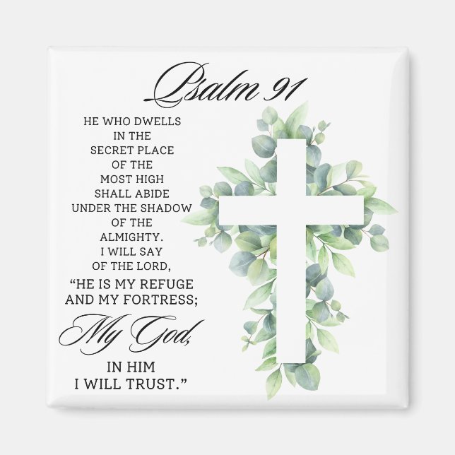 Íman Psalm 91:1-2 Religious Cross Greenery Bible Verse (Frente)