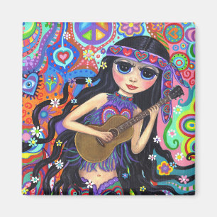 Íman Psicodélica Hippie Mermaid Girl com guitarra Peac