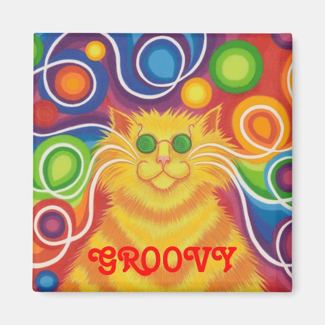 Íman Psy-cat-delic "Groovy" - imã de geladeira quadrada (Frente)