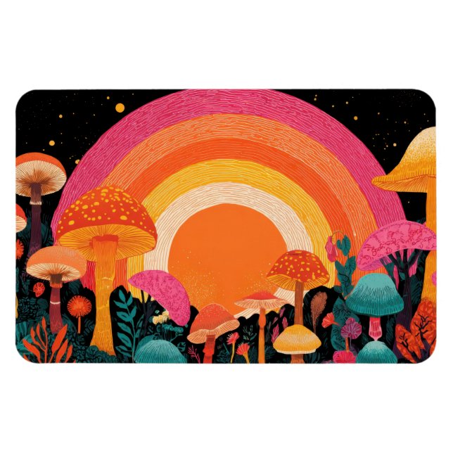 Íman Psychedelic Mushroom Sunset – Retro Fantasy Nature (Horizontal)