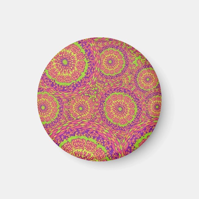 Íman Psychedelic Neon Mandala Swirl Pattern (Frente)