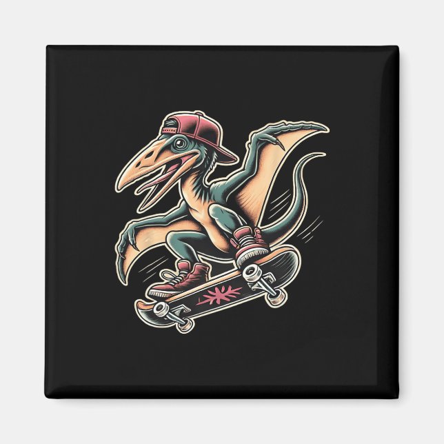 Íman Pterodáctilo Dinossauro Cartoon Radical Skateboard (Frente)