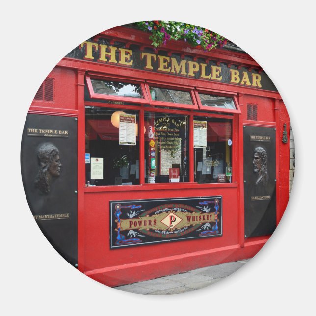Íman Pub de Bar Red Temple em Dublin com ímã redondo (Frente)
