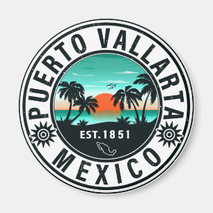 Íman Puerto Vallarta Mexico Retro Sunset Souvenirs 60s