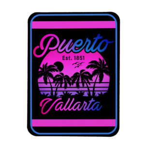 Íman Puerto Vallarta Retro Sunset 80s Palm Trees
