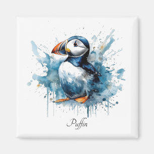 Íman Puffin branco em cor azul-d'água, personalizável