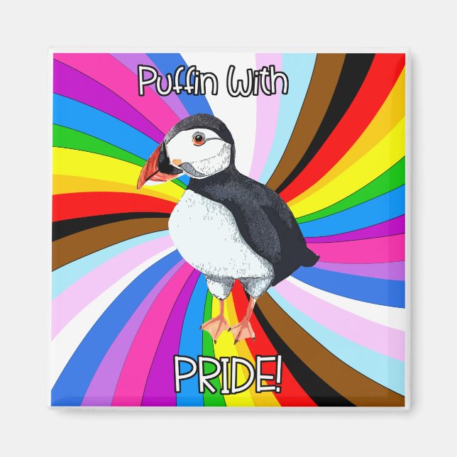 Íman Puffin Com Orgulho! LGBTQ+ (Frente)