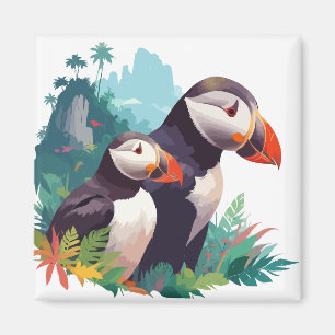 Íman Puffin Vetor Art Animal Na Natureza Majestosa