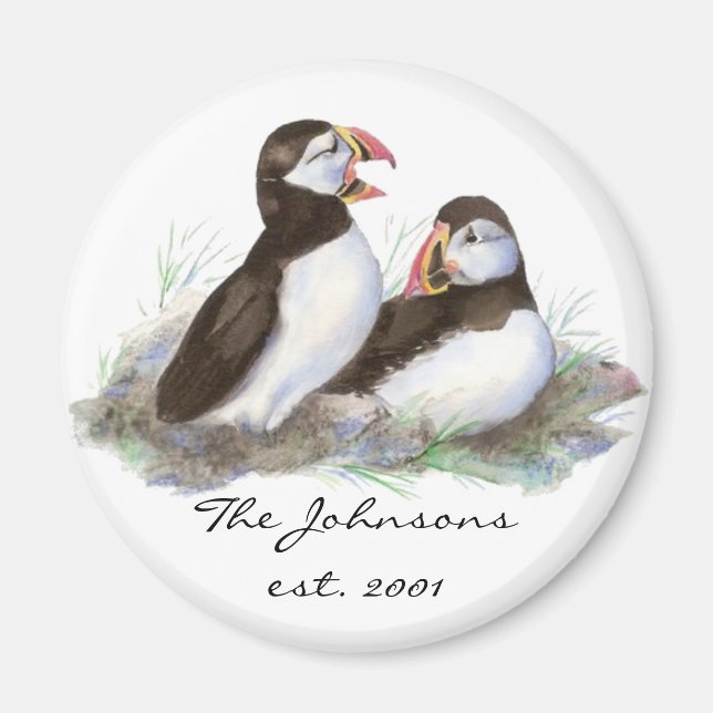 Íman Puffins Cuja Família De Monogramas Datas Personali (Frente)