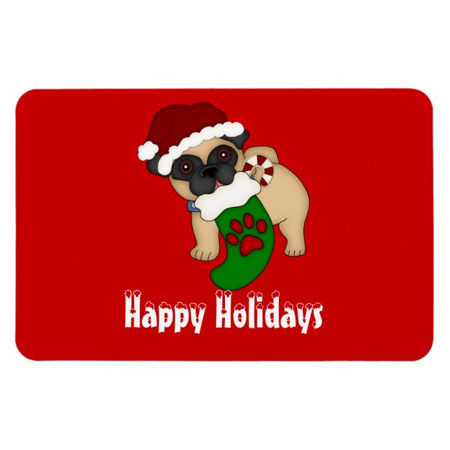 Íman Pug 2 Magnet de Natal Premium (Horizontal)