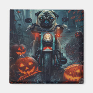 Íman Pug Andando de Moto Halloween Assustador