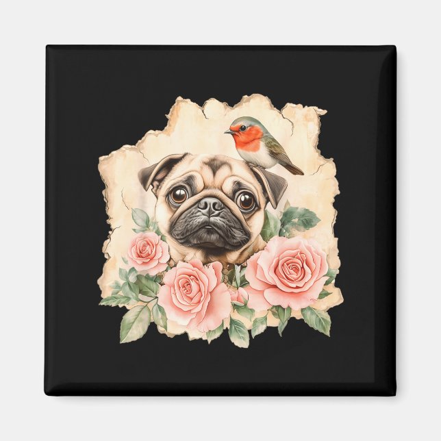 Íman Pug bird cute dog funny pug  (Frente)