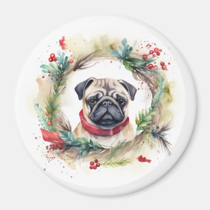 Íman Pug Christmas Wreath Festivo Pup