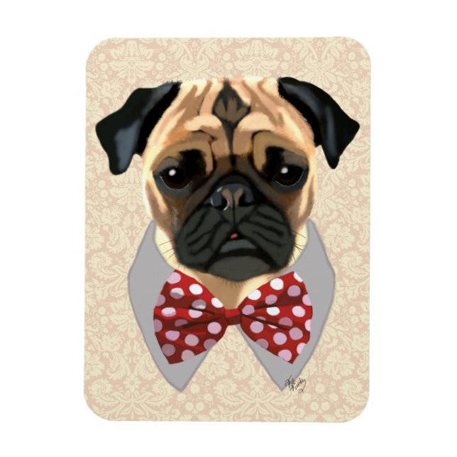 Íman Pug com Arco vermelho e branco (Vertical)