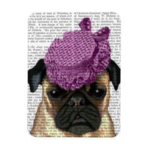 Íman Pug com chapéu roxo de safra