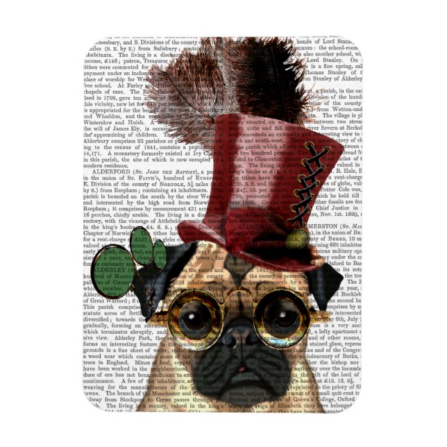 Íman Pug com Estilo Steampunk Top Hat (Vertical)
