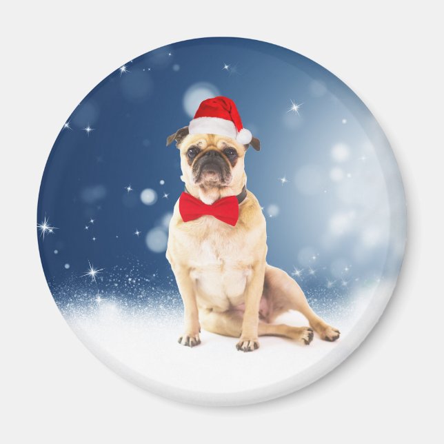 Íman Pug com Papai Noel de Natal (Frente)