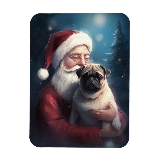 Íman Pug Com Papai Noel Festivo Natal (Vertical)