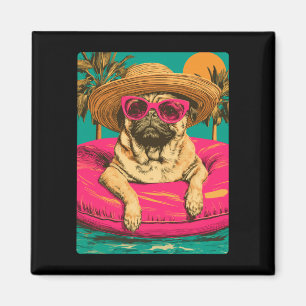 Íman Pug de verão com óculos de sol cachorro fofo pisci