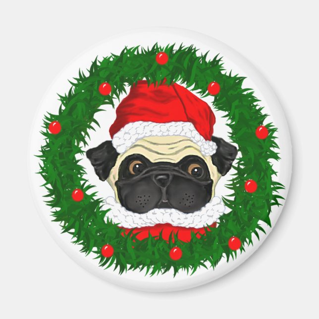 Íman Pug do papai noel (Frente)
