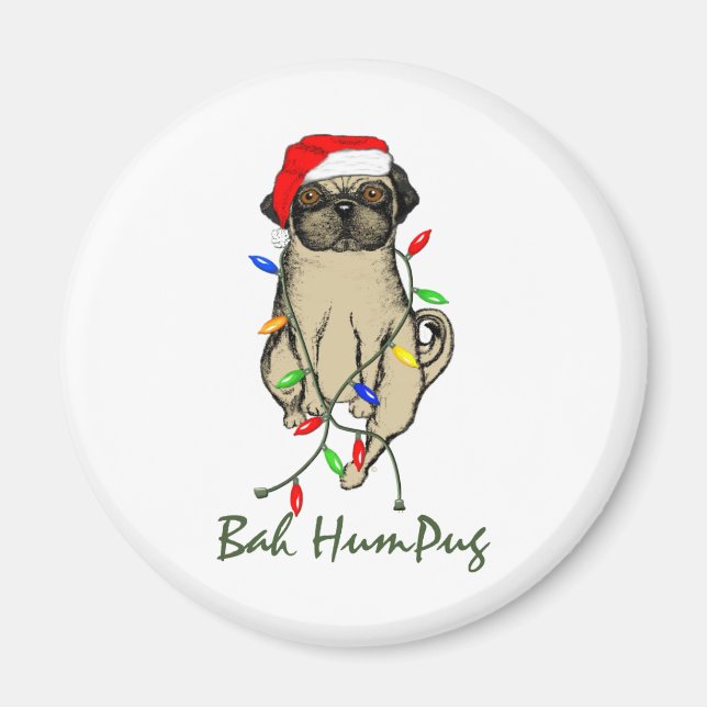 Íman Pug Dog Bah Humpug Feliz Natal (Frente)