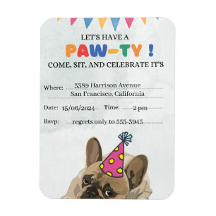 Íman Pug Dog Festa de aniversário Puppy Paw-ty Aniversá