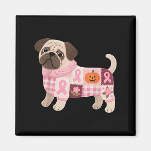 Íman Pug Dog Pink Ribbon Breast Cancer Pug Patterno Fel