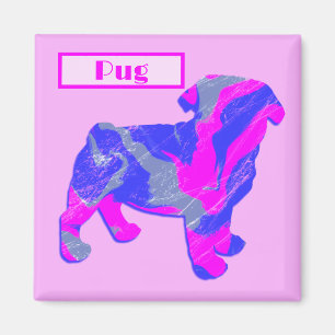 Íman Pug Dog Silhouette Rosa & Blue Silhouket