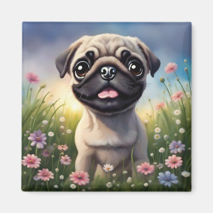 Íman Pug Flowers