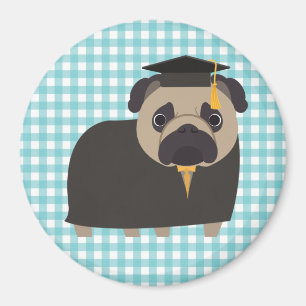 Íman Pug graduado no design azul e branco do guingão