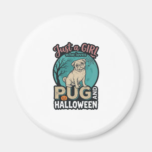 Íman Pug Halloween Menina Design Vetorial Vintage_1