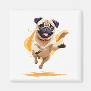 Íman Pug Happy Playful Brincando No Ar