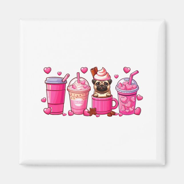 Íman Pug Inside Cup Coffees Lover Valentines Day Heart  (Frente)