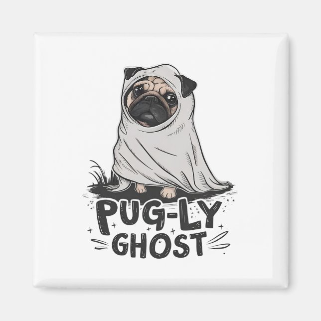 Íman Pug ly Ghost Funny Dog Puns Halloween Pug Owners S (Frente)