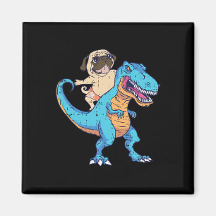 Íman Pug Montado em T-Rex Surfando Dinossauro Amante de