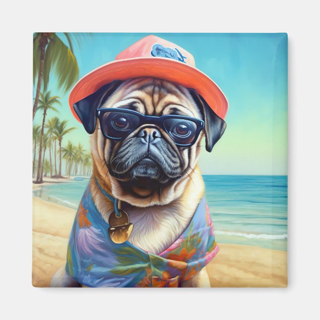 Íman Pug na Praia, presente de verão para amante de cãe (Frente)