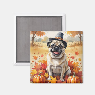 Íman Pug No Outono Deixa Arte De Ação De Graças