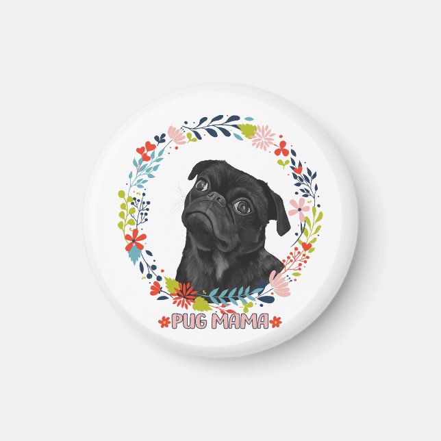 Íman Pug preto bonito - Pug Mama (Frente)