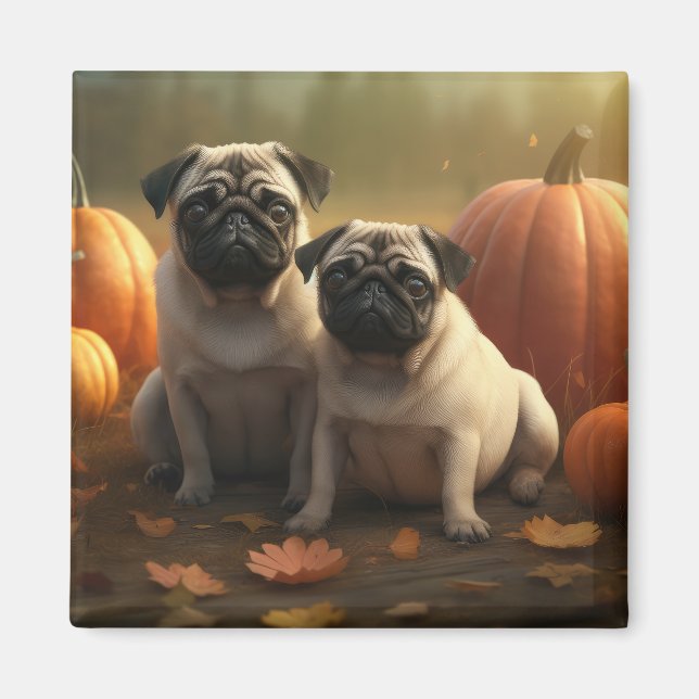 Íman Pug Puppy Autumn Delight Pumpkin (Frente)