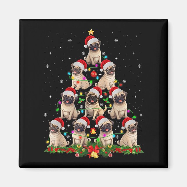 Íman Pug Santa Hat Árvore de Natal Luz Xmas Pugmas Do (Frente)