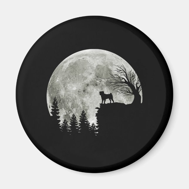 Íman Pug Stand On Mountain Spooky Halloween Moon (Frente)