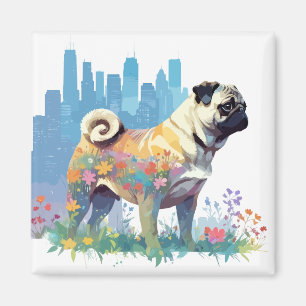 Íman Pug Vetor Art Animal Na Natureza Majestosa Selvage