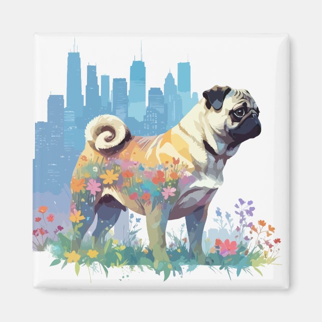 Íman Pug Vetor Art Animal Na Natureza Majestosa Selvage (Frente)