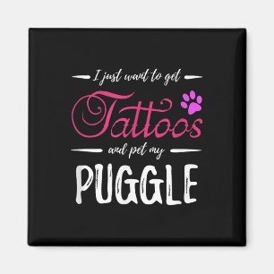 Íman Puggle Dog Lover Tatuagem Camisa Engraçada Cachorr
