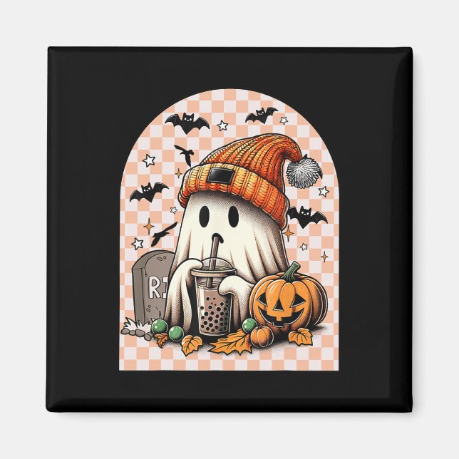 Íman Pumpkin de café verde-Bebendo-fantasma (Frente)