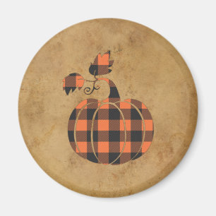 Íman Pumpkin De Outono De Xadrez Laranja E Preta