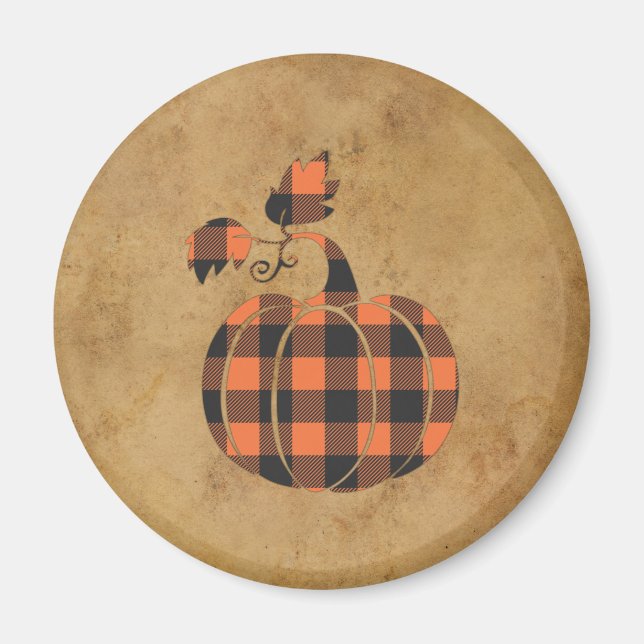 Íman Pumpkin De Outono De Xadrez Laranja E Preta (Frente)