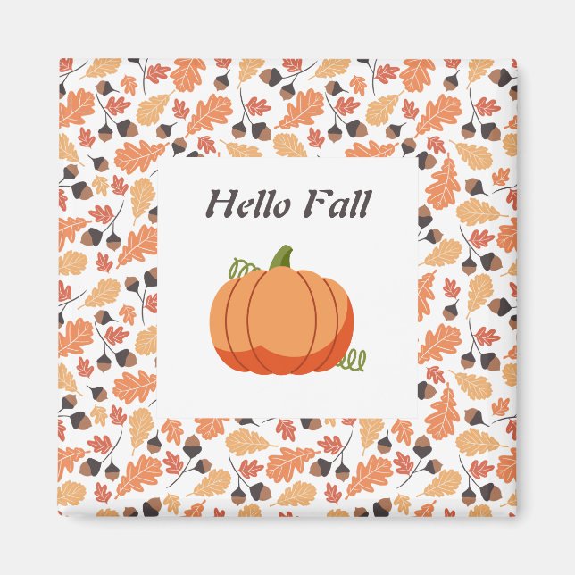 Íman Pumpkin de queda elegante com padrão de folhas de  (Frente)