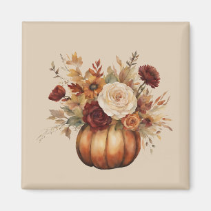 Íman Pumpkin e Flores de Aquarelas de Queda-