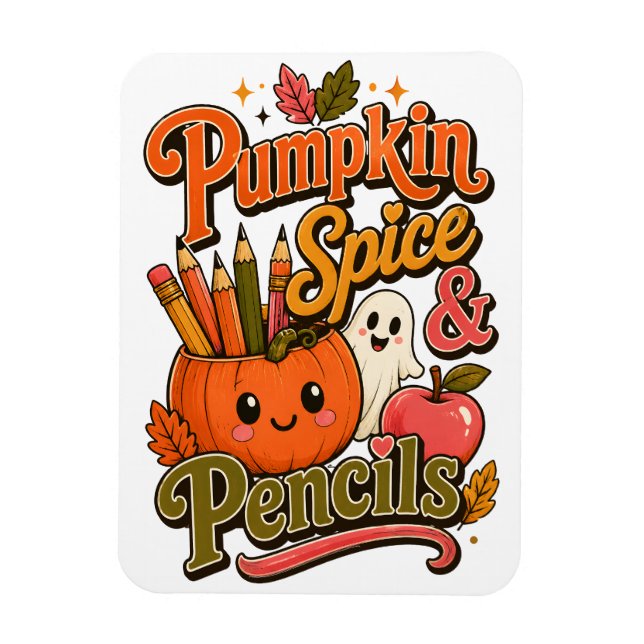 Íman Pumpkin Spice & Lápis Adorável Professor de Outono (Vertical)